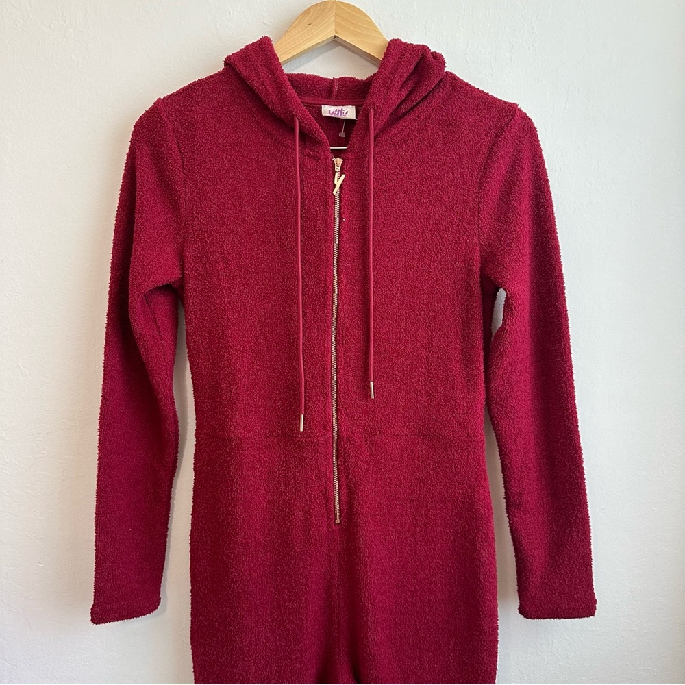 YITTY Red Pet Me Heart Pocket Hooded Onesie Jumpsuit NWT